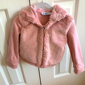 Mayoral hoodie. Pink with faux fur.